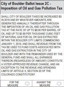 City of Boulder Ballot Issue 2C: Oil and Gas Pollution Tax
