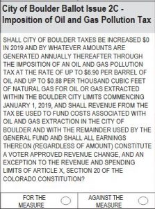 City of Boulder Ballot Issue 2C: Oil and Gas Pollution Tax City of Boulder Ballot Issue 2C: Oil and Gas Pollution Tax