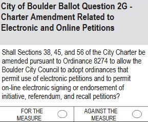 City of Boulder Ballot Question 2G: Electronic and Online Petitions