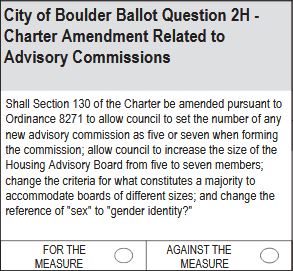 City of Boulder Ballot Question 2H: Advisory Commissions City of Boulder Ballot Question 2H: Advisory Commissions