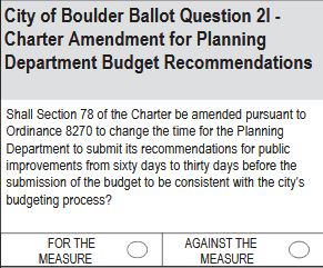 City of Boulder Ballot Question 2I: Planning Department Budget Recommendation