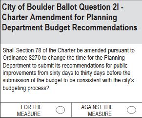 City of Boulder Ballot Question 2I: Planning Department Budget Recommendation City of Boulder Ballot Question 2I: Planning Department Budget Recommendation